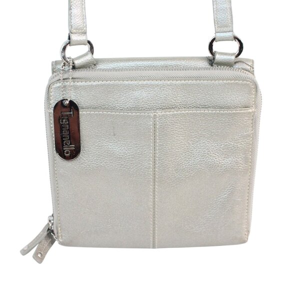 Tignanello Metallic Pebble Leather Snap Zippered Pockets Crossbody Purse Bag - Picture 5 of 11